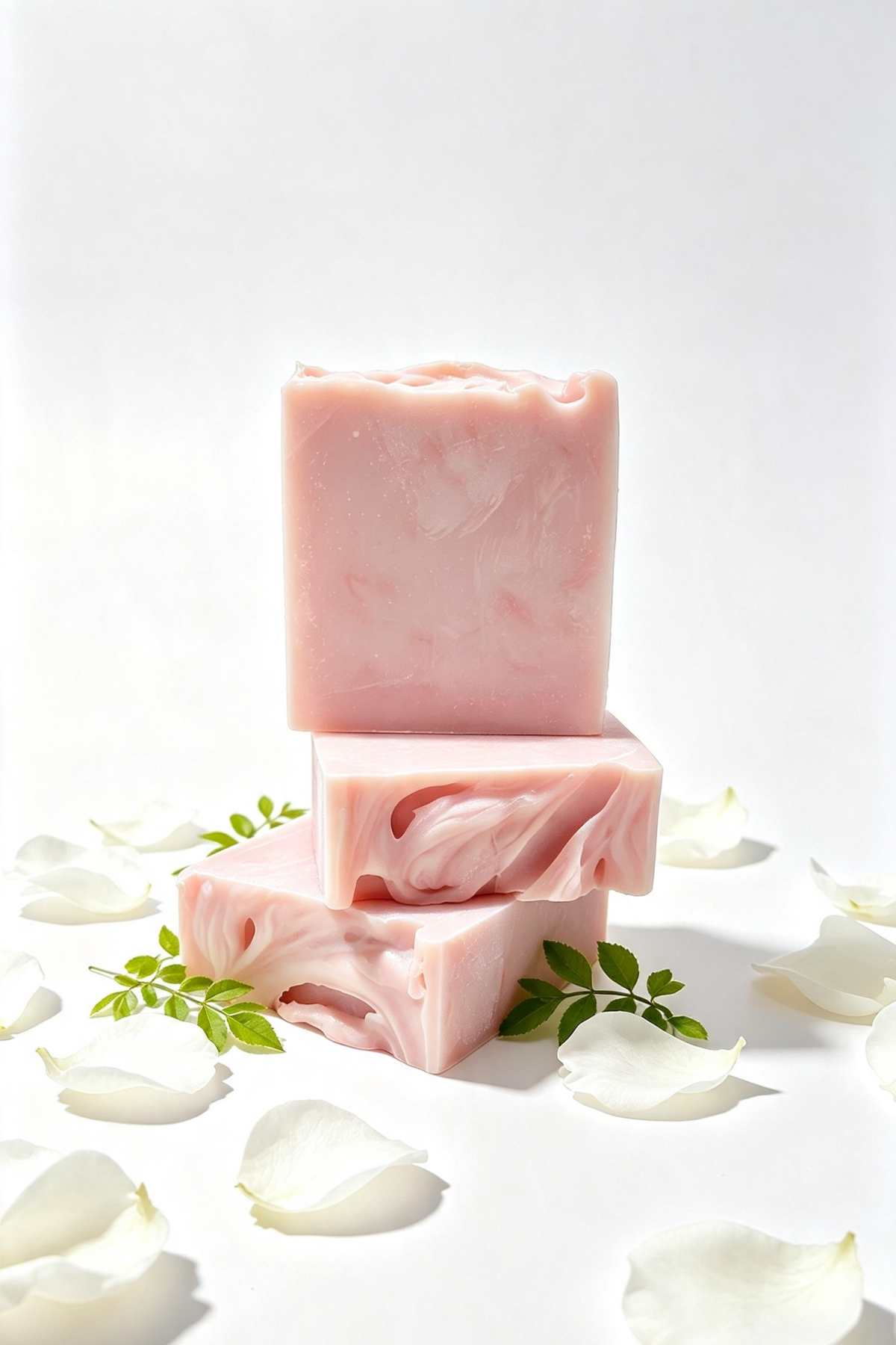 Coconut Rose natural soap bar by The Clean Theory Soap Co. a chunky square bar, in a very pretty light pink